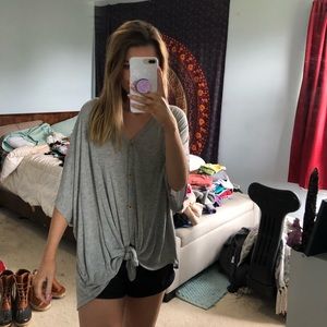 Gray button up short sleeve oversized